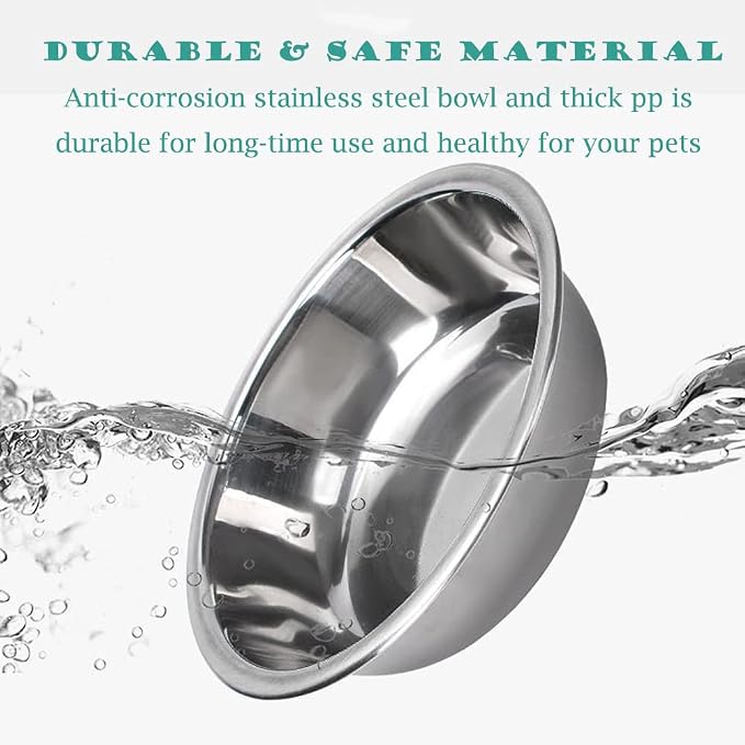 Double Dog Cat Bowl Set with Automatic Water Dispenser, Stainless Steel - Image 6