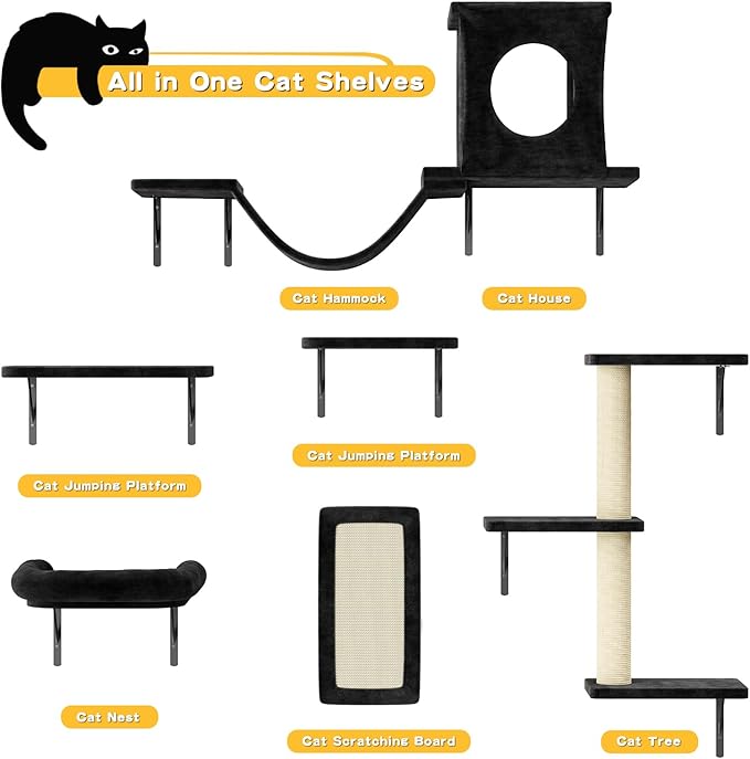 NUNU LAB Wall Mounted Cat Climber Set, Scratcher Board and Hammock, Shelves - Image 5
