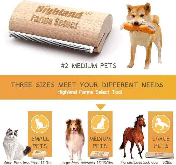 Deshedding Grooming Tool for Dogs, Cats & Horses, Ergonomic Design Wood Groom - Image 2