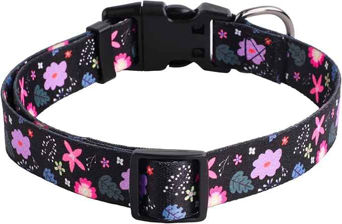 QQPETS Adjustable Soft Dog Collar: Print Flower Pink Multicolor Cute Patterns