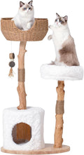 Cat Tree Tower with Two Real Branches, 44 INCH Wood Modern Cat Tower with by PEGIC