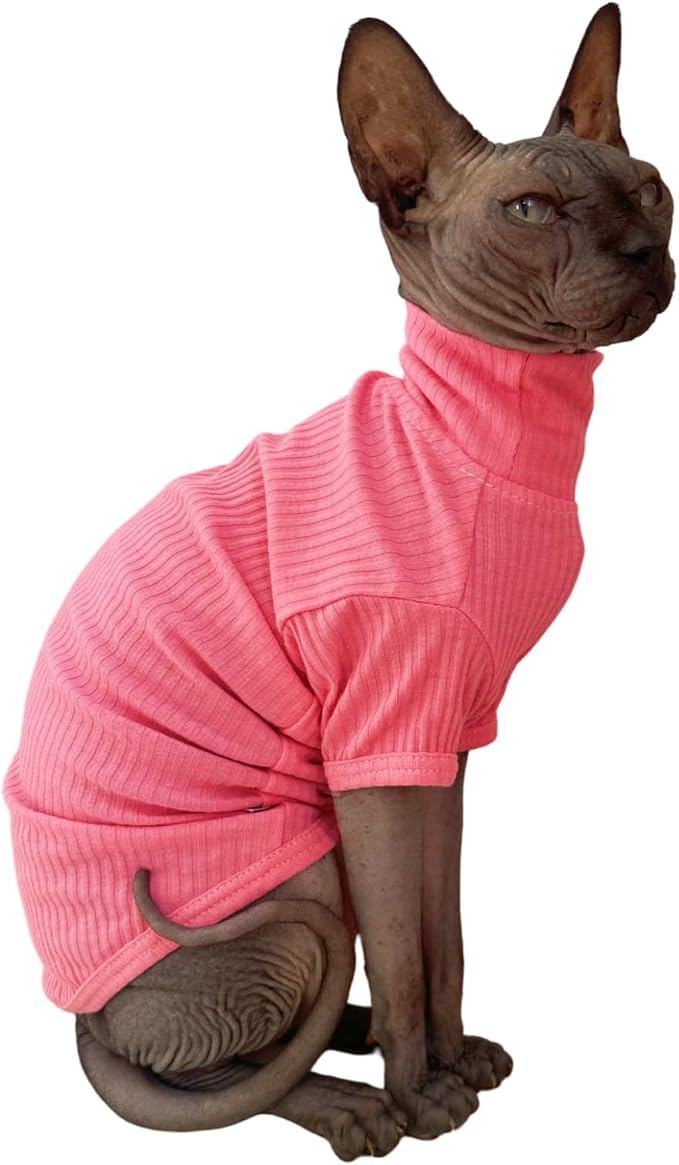Sphynx Hairless Cats Shirt Cotton Cat Turtleneck Sweater Pullover Kitten - Image 4