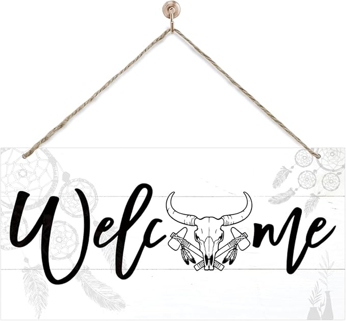 Welcome Sign for Front Door, Welcome Decor Wooden Hanging Sign, Unique Western by corner+wind