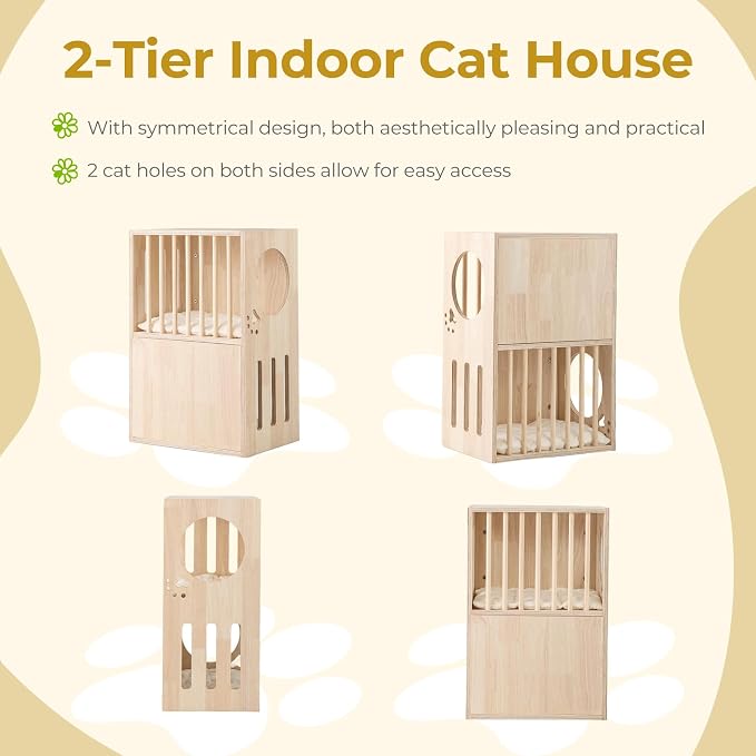 Tangkula 2-Tier Luxury Wood Cat House, Wooden Kitten Cage Condo - Image 6