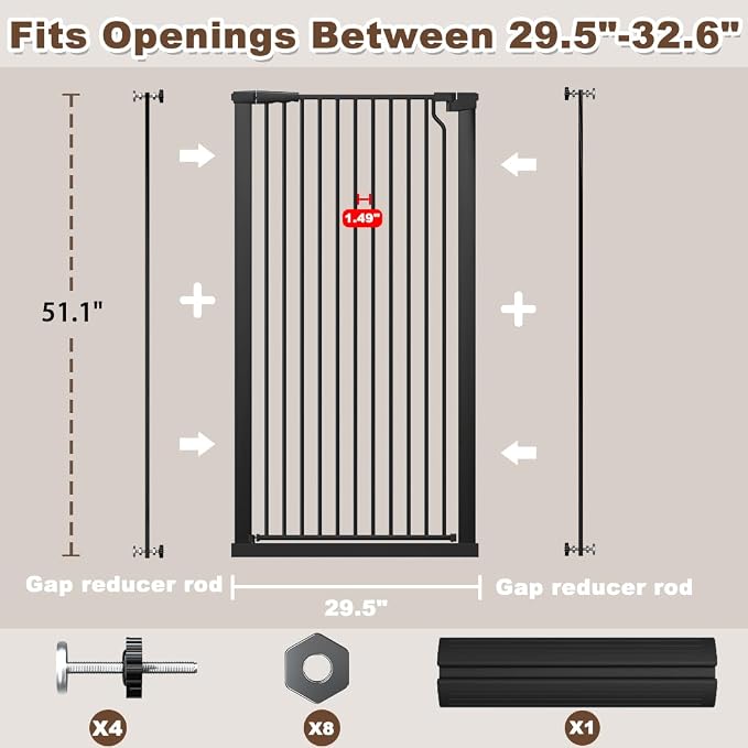 Fairy Baby 51.18" Extra Tall Cat Gate, 29.5"-32.6" Adjustable Width Auto Close - Image 2