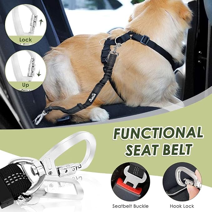 SlowTon Dog Seat Belt Harness for Car, Dog Car Harness Adjustable Mesh - Image 3