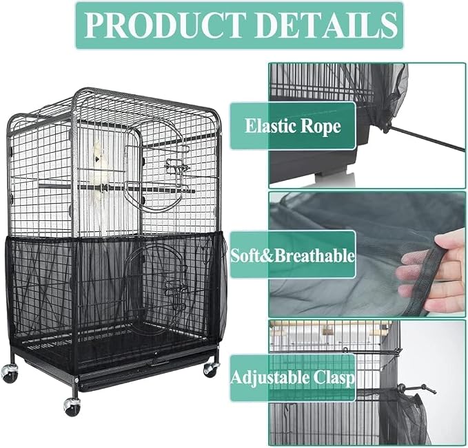 ASOCEA Extra Large Bird Cage Seed Catcher Guard Universal Birdcage Cover Nylon - Image 3