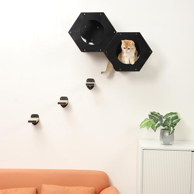 Cat Shelves with 3 Steps Scratcher Post & Hammock - Image 3