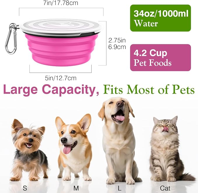 Pawaboo Collapsible Dog Bowls 2 Pack, Silicone Feeding Watering Bowls - Image 4