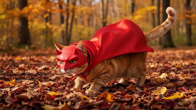 Red Cat Cloak with Hood for Indoor Cats, Funny Superhero Cosplay Halloween - Image 7