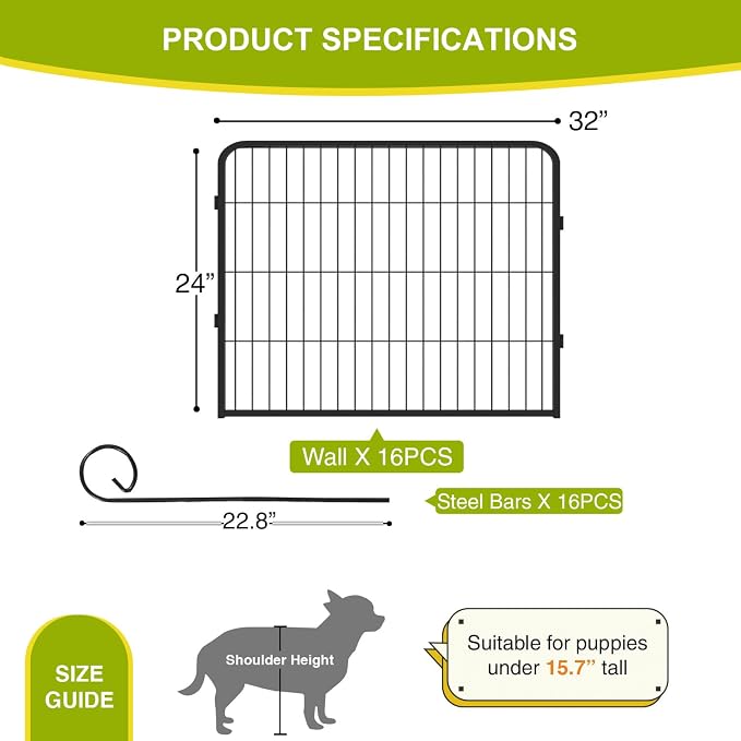 BestPet Dog Playpen 24 Inch 16 Panels Heavy Duty Metal Pet Exercise Pen Indoor - Image 3