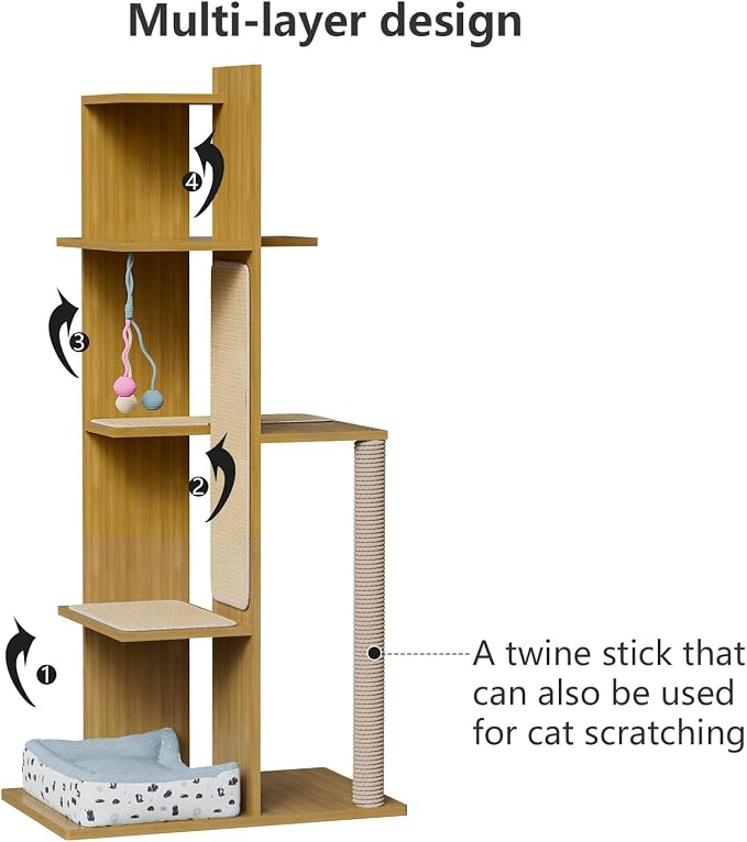 PAKASEPT 65.5" Tall Cat Tree, Cat Bed, Cat Balls, Freestanding Wooden Cat - Image 5