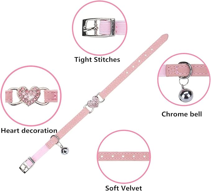 Heart Bling Cat Collar with Safety Belt and Bell Adjustable 8-10 inches - Image 4