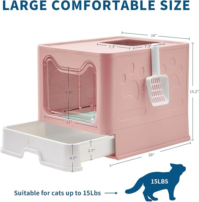 Cat Litter Box with Litter Mat and Scoop, Large Covered Litter Box with Lid - Image 3