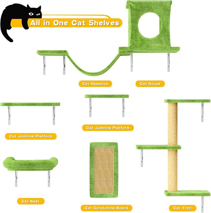 NUNU LAB Wall Mounted Cat Climber Set, Scratcher Board and Hammock, Shelves - Image 6