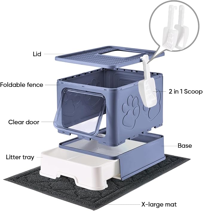 Cat Litter Box with X-Large Litter Mat and Scoop, Large Covered Litter Box with - Image 4