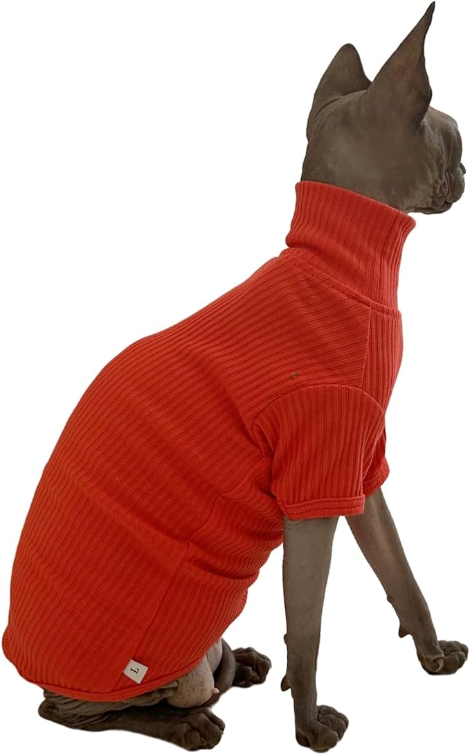 Sphynx Cats Shirt Cat Turtleneck Cotton Sweater Pullover Kitten T-Shirts - Image 5