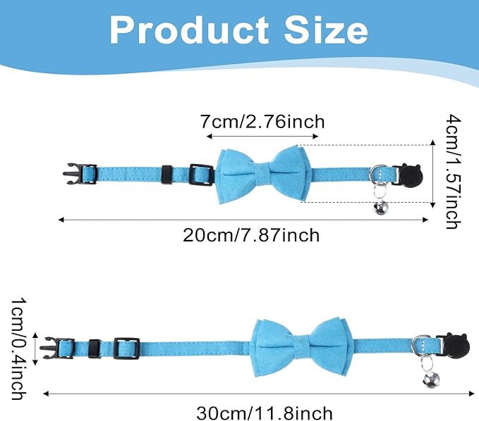 3pcs Bow Tie Cat Collar with Bells, Breakaway Bowtie Plaid Cat Collar, Soft - Image 3