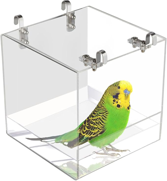 Hanging Cube Bird Bath Cage, Transparent Bird Bathtub Bath Shower by Xxmbbjy