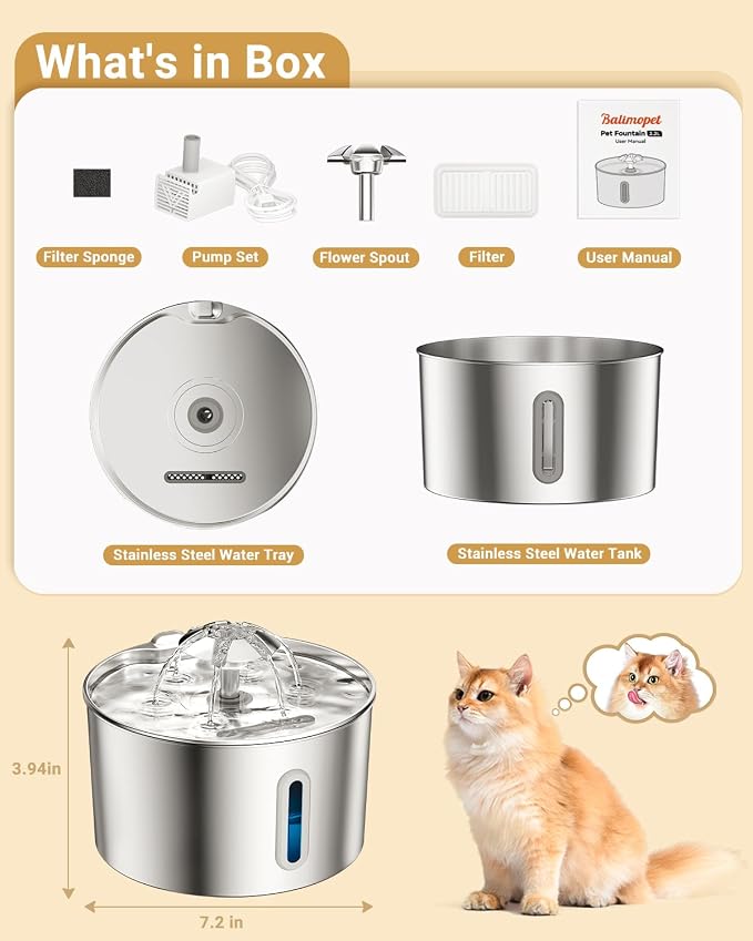 Cat Water Fountain Stainless Steel - 74oz/2.2L Pet Gift Dog Water Dispenser - Image 8