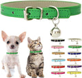 Green XS Dog Collar with Bell, Soft Pu Leather Cat Collars Adjustable Buckle by Weimostar