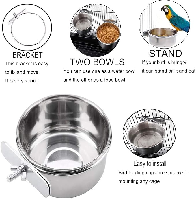 PINVNBY Parrot Feeding Cups Birds Food Dish Stainless Steel Parrot Feeders - Image 6