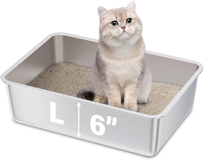 Stainless Steel Litter Box, 19.7"x13.7"x6" Large Metal Litter Box by Futam