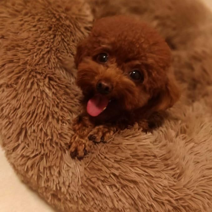 BODISEINT Faux Fur Dog Bed Cat Bed, Shag Round Anti-Anxiety Pet Calming Bed - Image 5