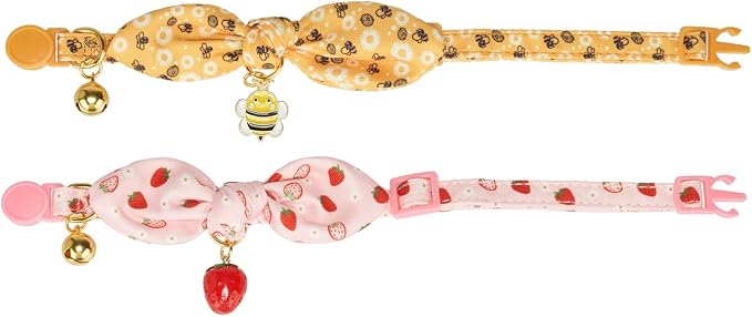 2 Pack Cotton Cat Collar, Removable Bowtie, Floral Pattern, Safety Breakaway - Image 6