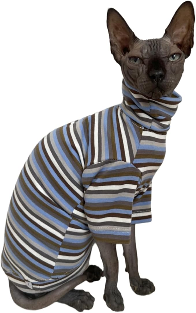 Vintage Stripes Sphynx Hairless Cats Shirt Cotton Cat Turtleneck Pet Clothes - Image 2