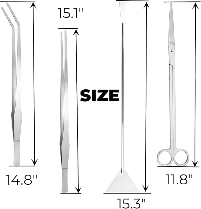Hiceeden 4 Pcs 15 Inch Long Aquarium Aquascape Tools, Stainless Steel - Image 2