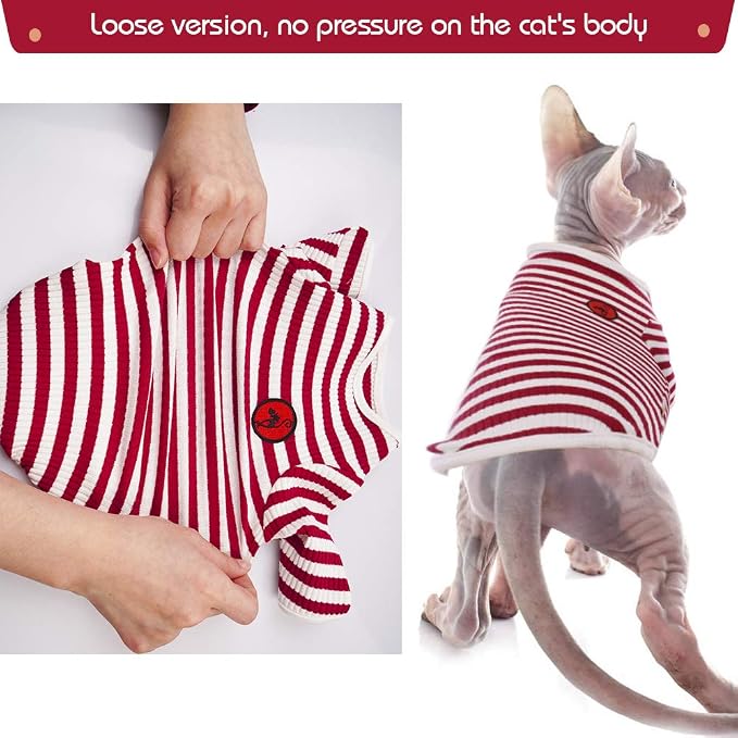 DENTRUN Hairless Cats Shirt Breathable Cat Daily Wear Clothes Stripe Vest - Image 2