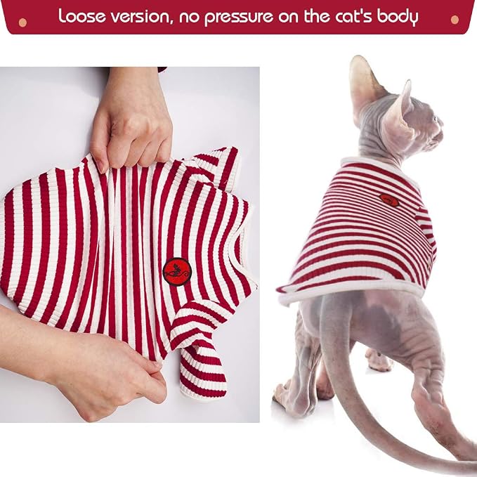 DENTRUN Hairless Cats Shirt Breathable Cat Daily Wear Clothes Stripe Vest - Image 2