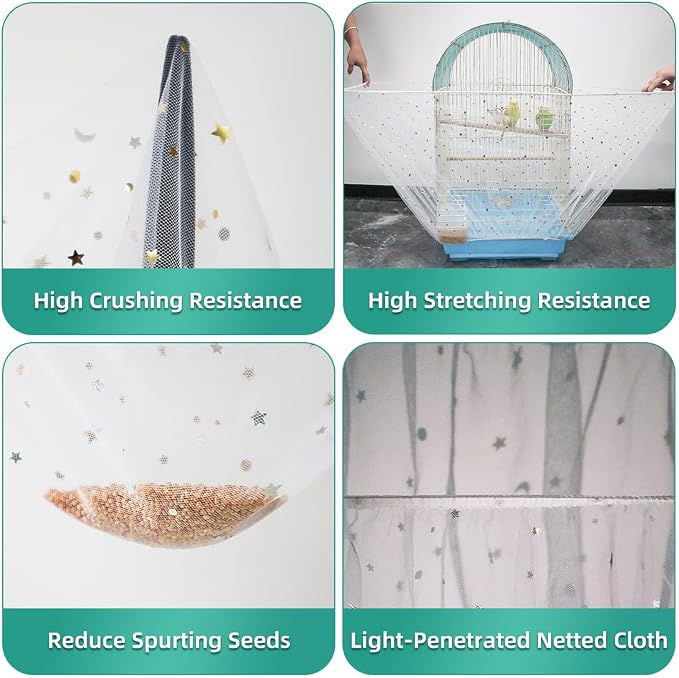 Bird Cage Seed Catcher, Seed Catcher Guard Net Cover, Parrot Nylon Mesh Net - Image 2