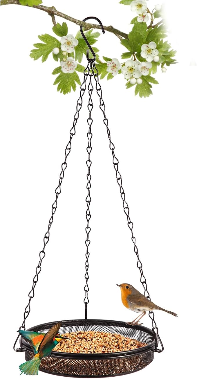 Hanging Bird Feeder & Tray&Metal Mesh Platform & Feeder Hanging by HRAYLTOP