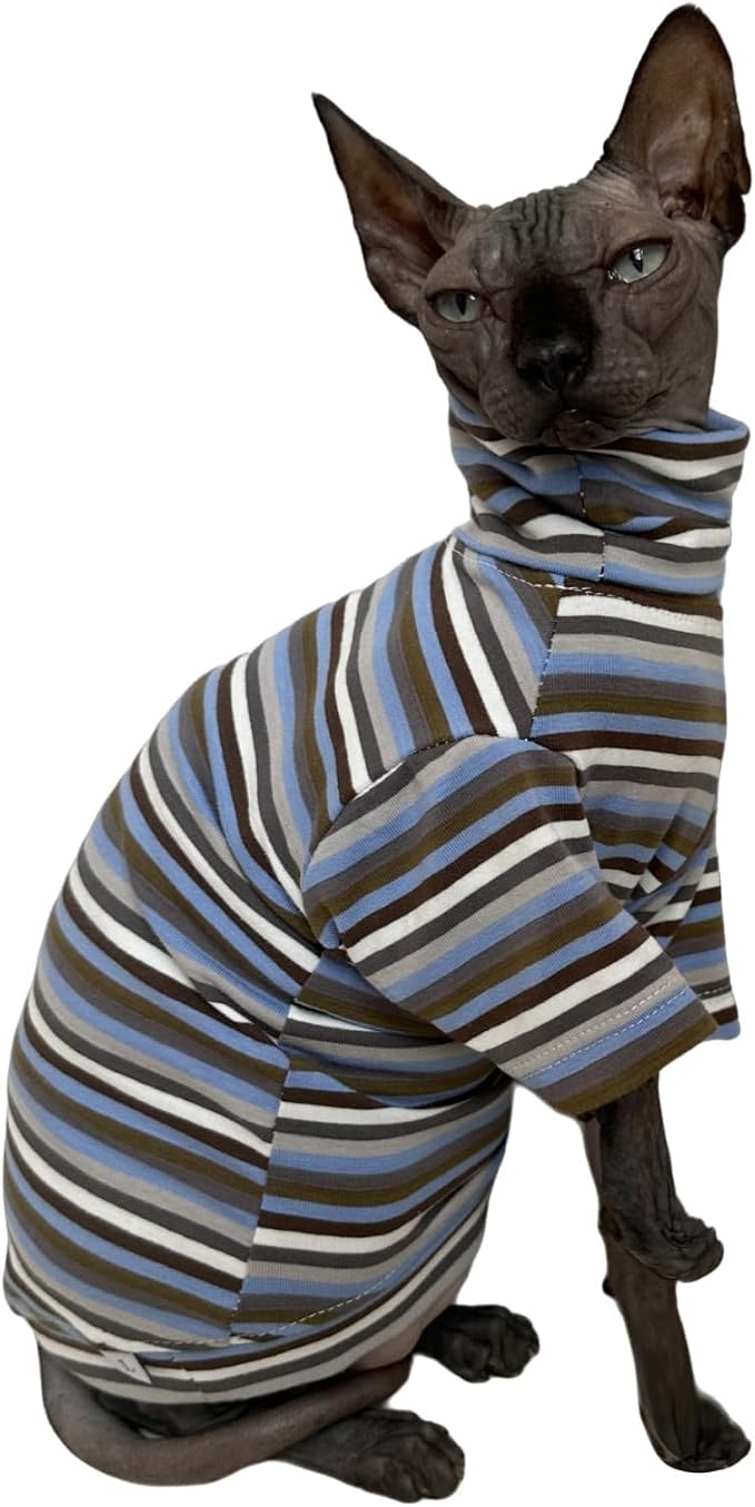 Vintage Stripes Sphynx Hairless Cats Shirt Cotton Cat Turtleneck Pet Clothes by Kitipcoo