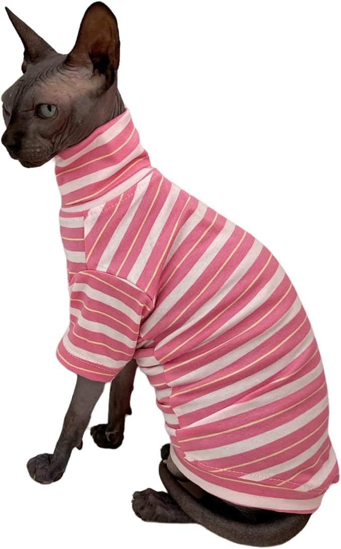 Vintage Stripes Sphynx Hairless Cats Shirt Cotton Cat Turtleneck Pet Clothes - Image 2