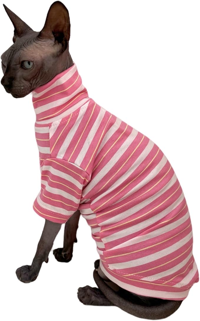 Vintage Stripes Sphynx Hairless Cats Shirt Cotton Cat Turtleneck Pet Clothes - Image 2