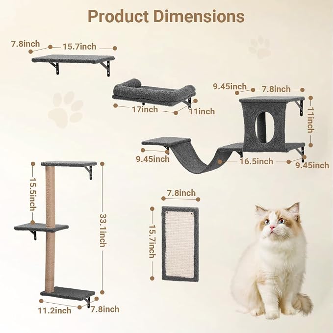 Cat Wall Shelves, 5-in-1 Cat Furniture Set, Wooden Cat Climber - Image 2
