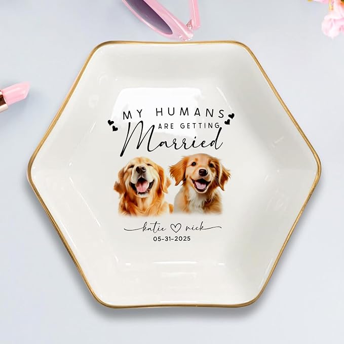 Custom Pet Portrait Watercolor Ring Dish, My Humans Are Getting Married Jewelry - Image 4