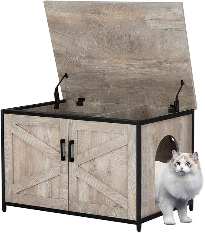 unipaws Top Opening Cat Litter Box Enclosure, Flip Top XL Extra Large Cat Box by unipaws