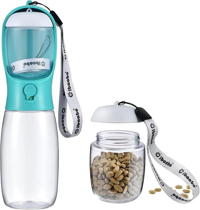 Dog Water Bottle with Food Container, Travel Puppy Water Bowl, Portable Pet by Cibaabo