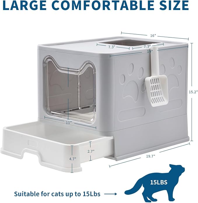 Cat Litter Box with Litter Mat and Scoop, Large Covered Litter Box with Lid - Image 3