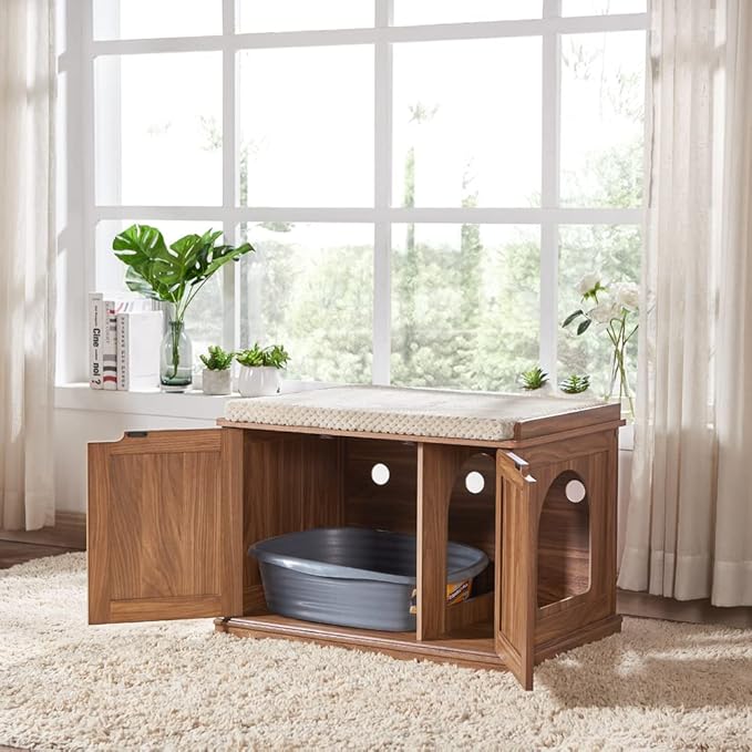 unipaws Cat Litter Box Enclosure Furniture, Hidden Litter Box Cover Washroom - Image 5