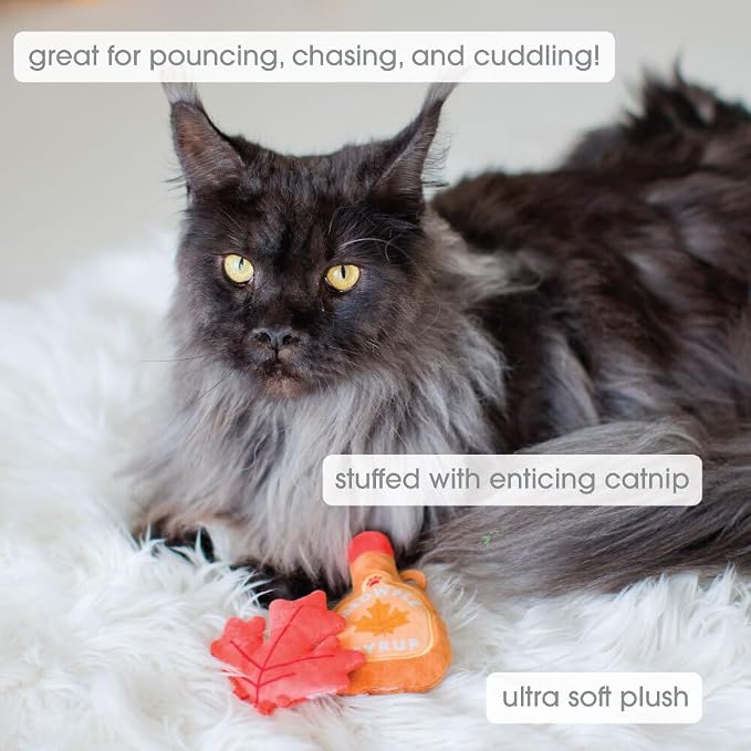 Pearhead Fall Maple Leaf Cat Toy Set – 2-Pack Crinkle and Catnip Teaser Toys - Image 2