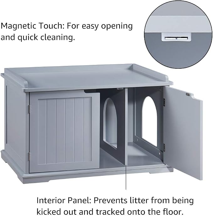 unipaws Cat Litter Box Enclosure Furniture, Cat Washroom, Hidden Litter Box - Image 4
