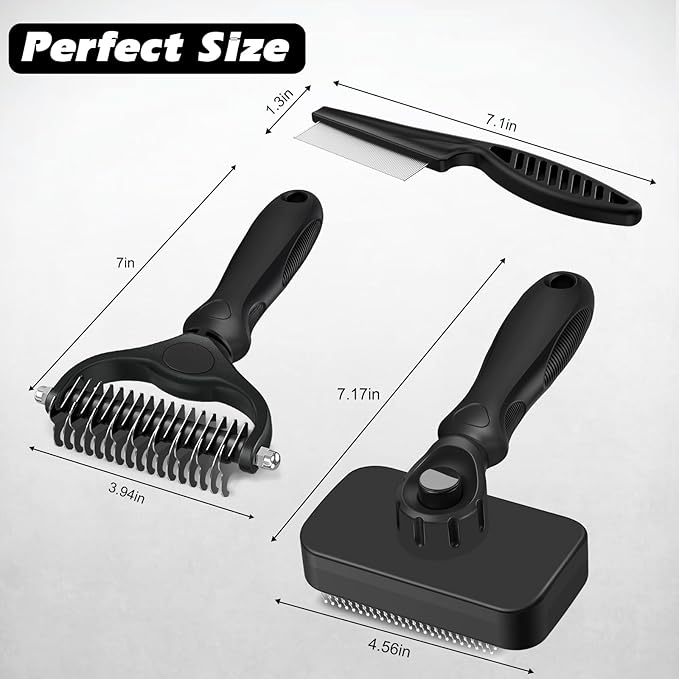 3PCS Self Cleaning Slicker Brush & Pet Grooming Rake & Flea Comb - Image 7