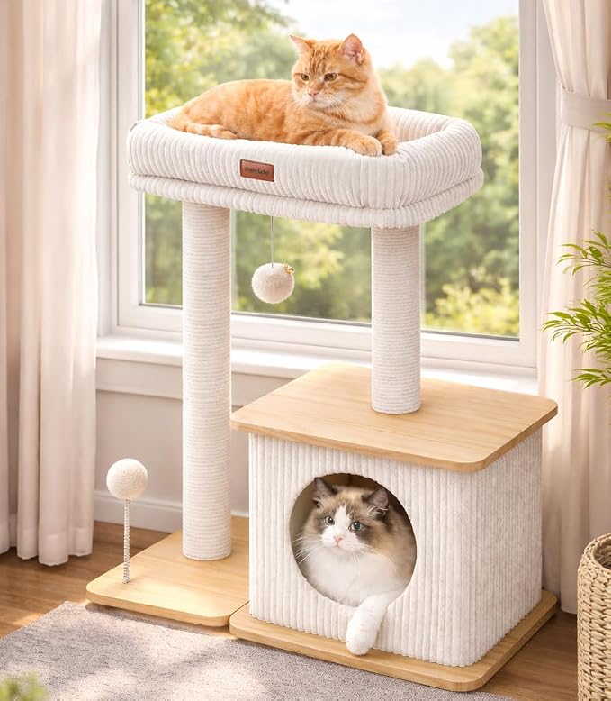 Modern Cat Tree for Indoor Cats, Nordic Loft Style, Wooden Cat Tower by Purrlato