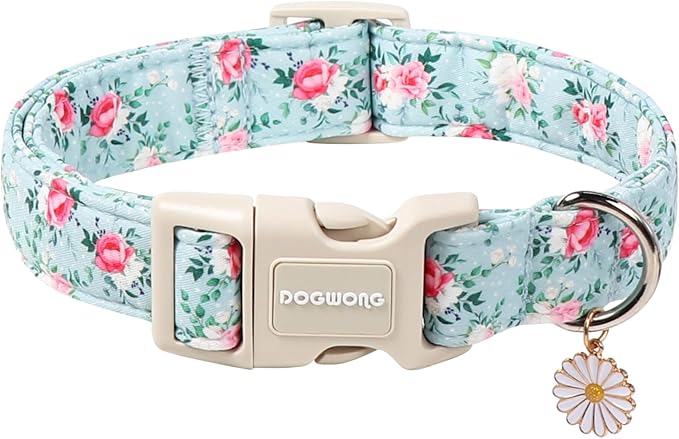 DOGWONG Floral Dog Collar, Cute Adjustable Flower Collar, Girl Female Dog Collar by DOGWONG