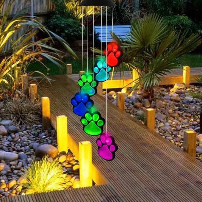 Paw Print Solar Wind Chimes, Color Changing Outdoor Paw Print Solar Lights - Image 4